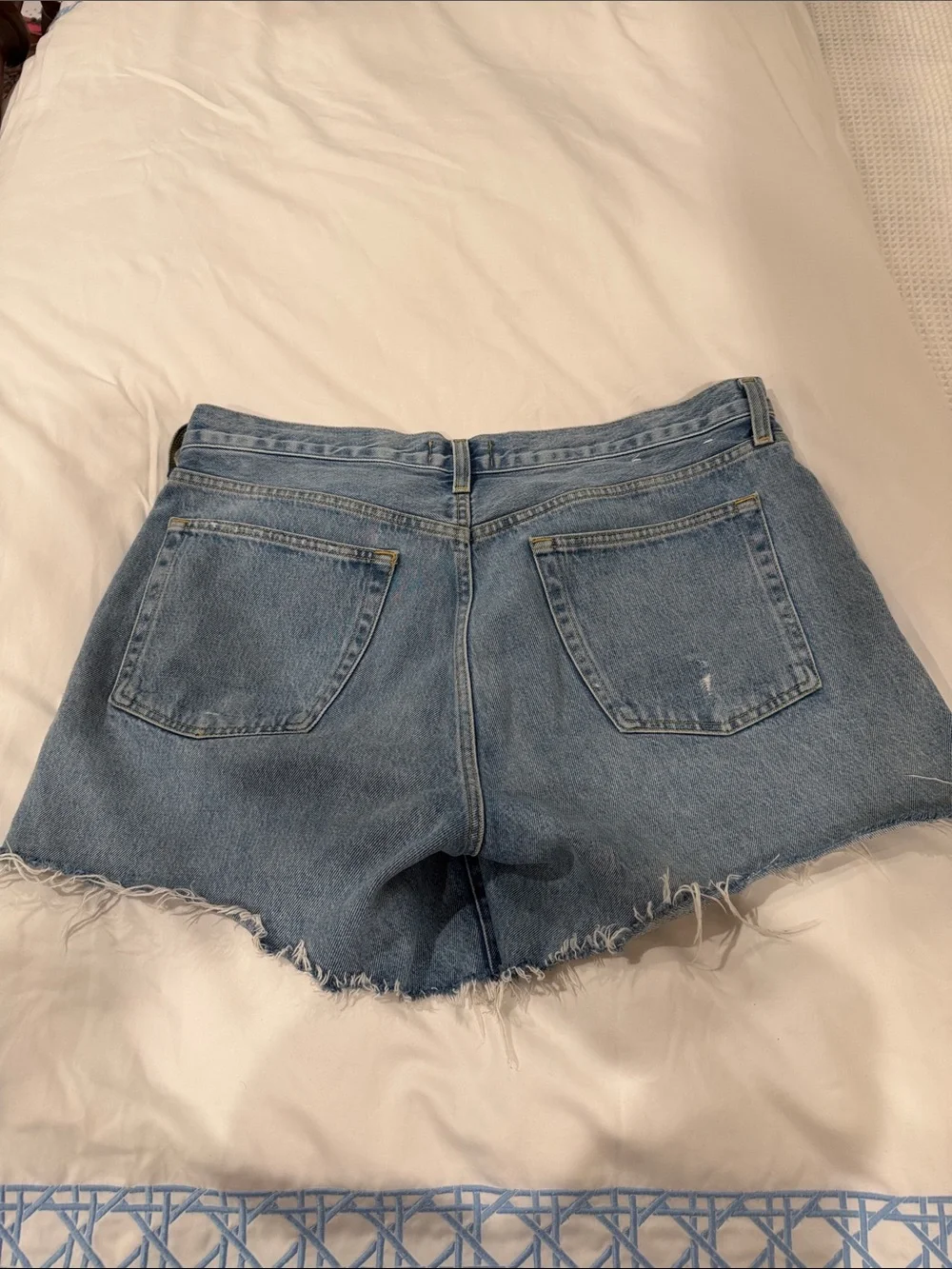 Agolde Light Blue Frayed Hem Parker long Denim Shorts 32